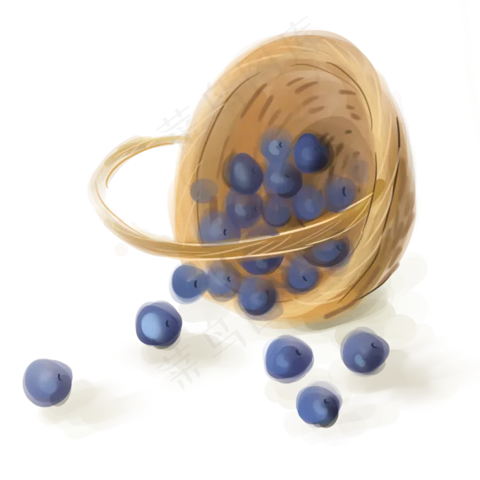 水墨篮子里的蓝莓(2000X2000(DPI:300))psd模版下载