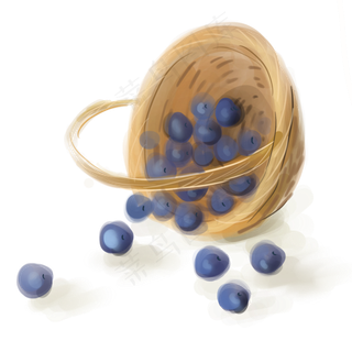 水墨篮子里的蓝莓