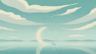 小清新治愈系海边月亮与鹿