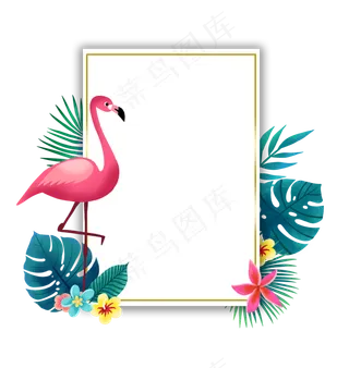 火烈鸟和植物边框,免抠元素