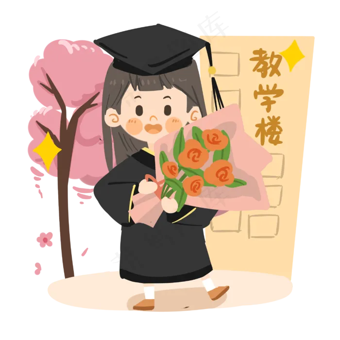 卡通女生毕业典礼PNG素材(2999X2999(DPI:300))psd模版下载