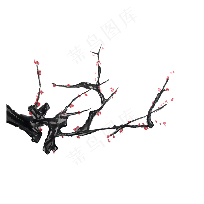 中国水墨红梅新春俊秀PNG(3000X3000(DPI:300))psd模版下载