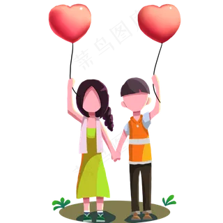 双十一情侣手绘免抠元素
