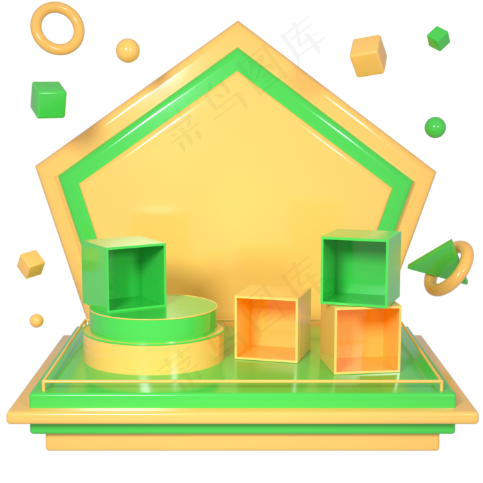 C4D绿黄色端午节电商展示舞台