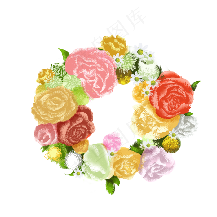 玫瑰手绘花草花环设计(2480X2480(DPI:300))psd模版下载
