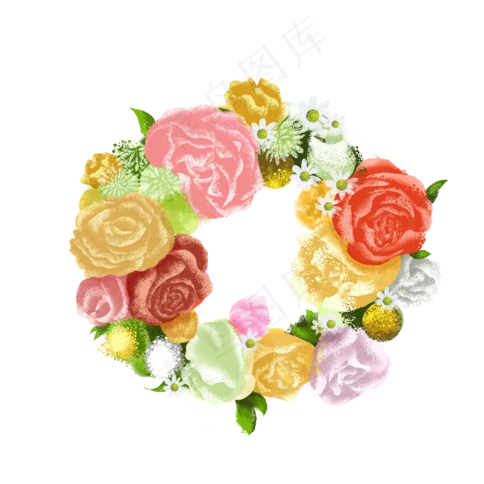 玫瑰手绘花草花环设计(2480X2480(DPI:300))psd模版下载