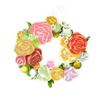 玫瑰手绘花草花环设计