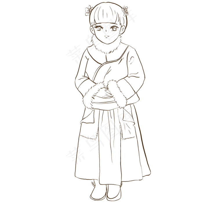 古风小女孩线稿(2000X2000(DPI:300))psd模版下载