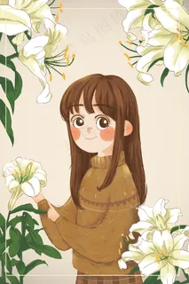 3.7女生节女孩可爱鲜花百合