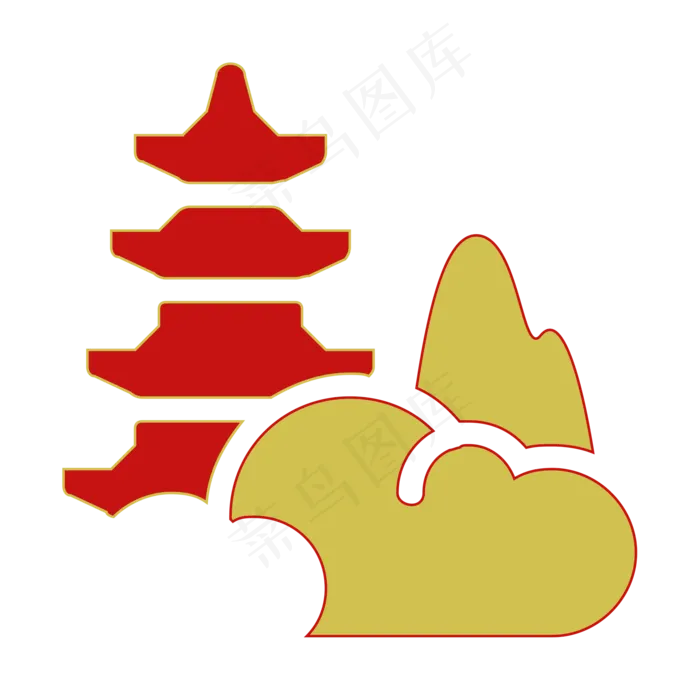 卡通手绘中式亭子装饰,免抠元素(2000*2000px 300 dpi )ai矢量模版下载
