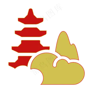 卡通手绘中式亭子装饰,免抠元素