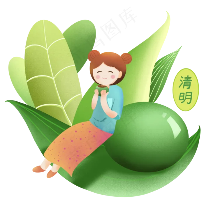 清明节吃青团女孩(2000X2000(DPI:600))psd模版下载