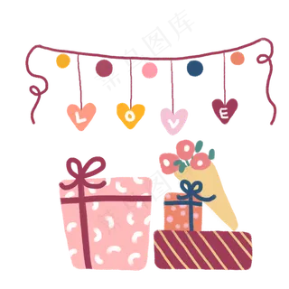 情人节手绘礼盒卡通PNG免抠素材