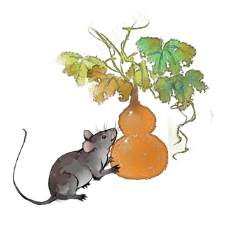 2020鼠年生肖水墨子鼠葫芦,免抠元素