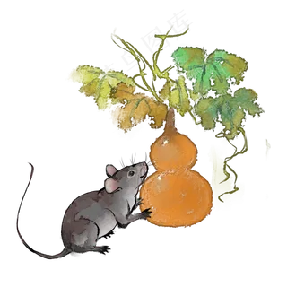 2020鼠年生肖水墨子鼠葫芦,免抠元素