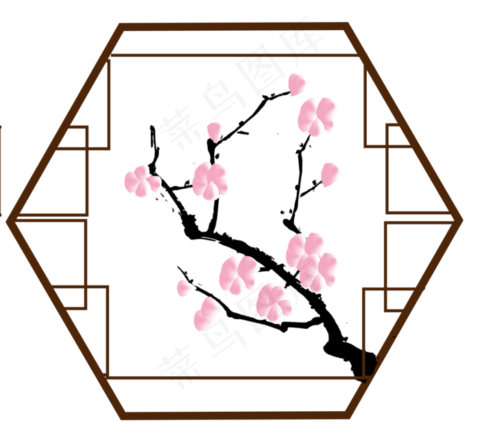 六格棱形窗户中国风桃花窗格,免抠元素(2175X2000(DPI:300))psd模版下载