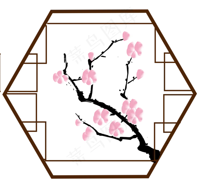 六格棱形窗户中国风桃花窗格,免抠元素(2175X2000(DPI:300))psd模版下载