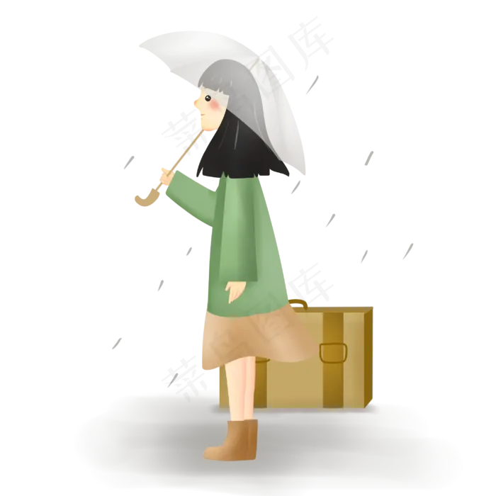 下雨天撑伞的女孩