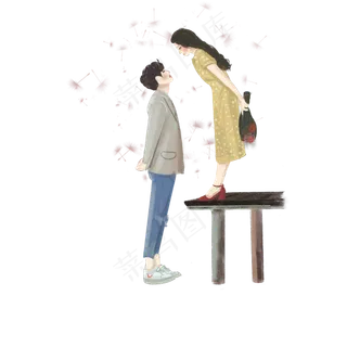 蒲公英飘飞下约会的小情侣