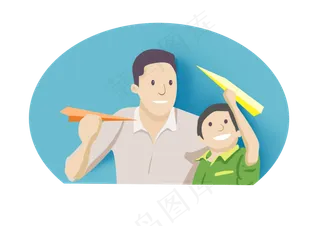 父亲节手绘父子玩纸飞机