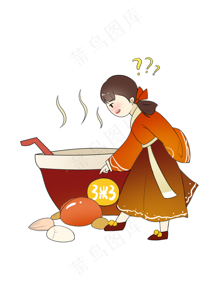 美丽的小姑娘熬粥插画,免抠元素