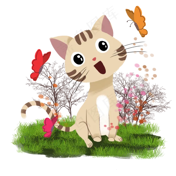 玩耍的小猫咪小蝴蝶