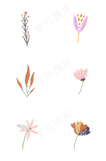 卡通扁平花小清新免扣素材