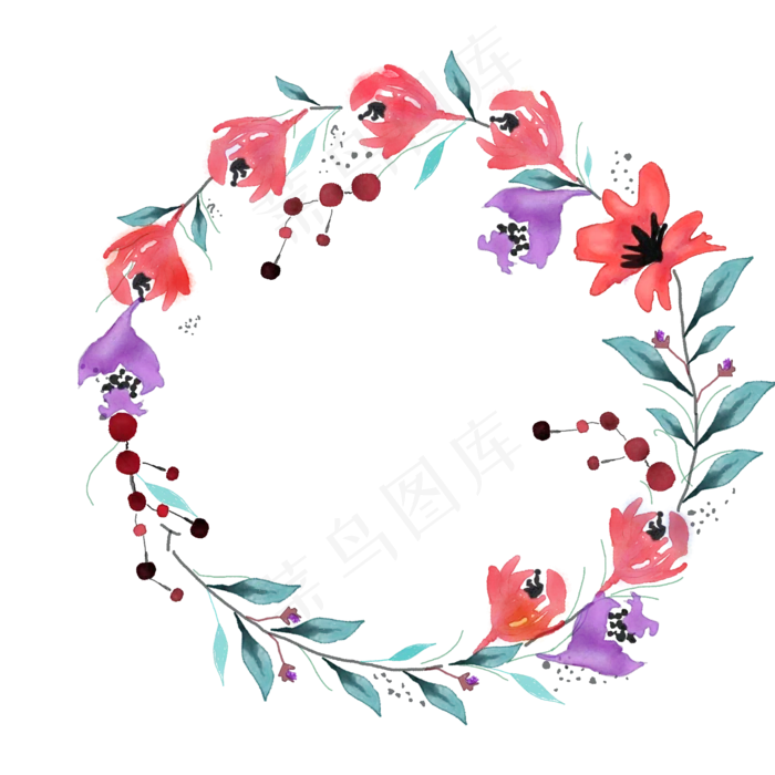 手绘花环水彩系列边框纹理(2000X2000(DPI:300))psd模版下载