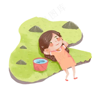 小暑河边钓鱼女生png素材