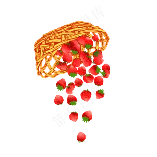 草莓红色手绘小清新水果篮子PN