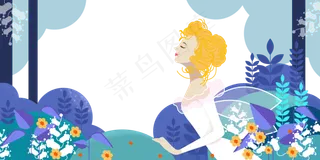 春天3月8妇女节花框装饰边框PNG女�,免抠元素