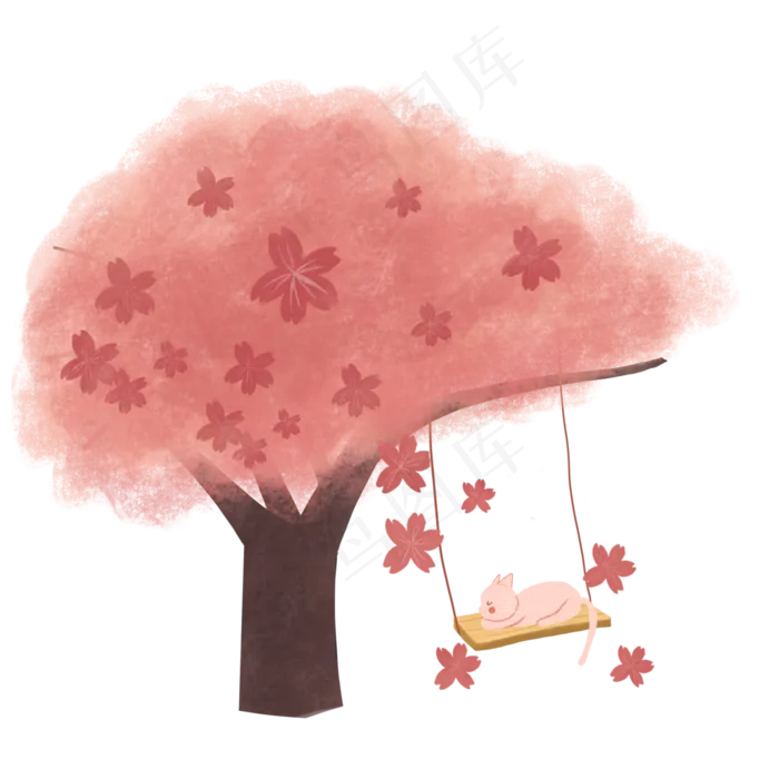 樱花粉色装饰秋千猫咪PNG树