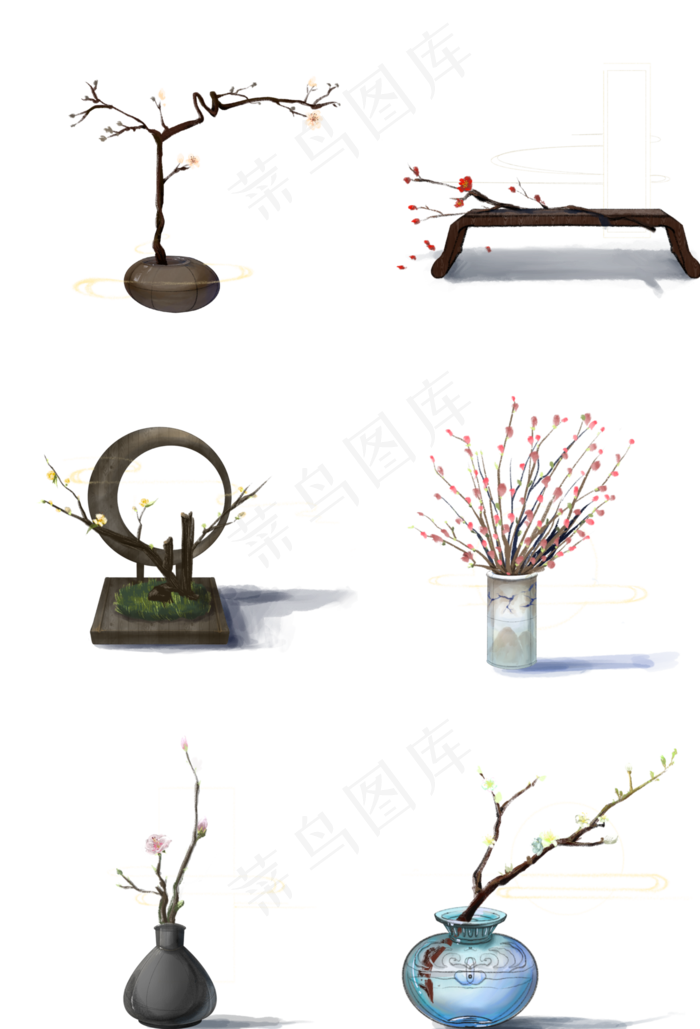 2019新年各色新梅新中式花瓶(4080X6000(DPI:300))psd模版下载