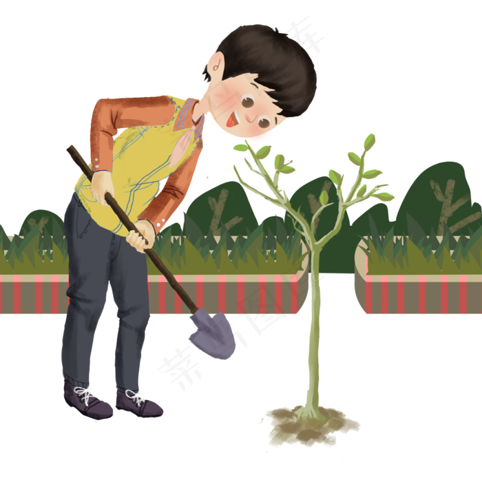 植树节种树的男孩