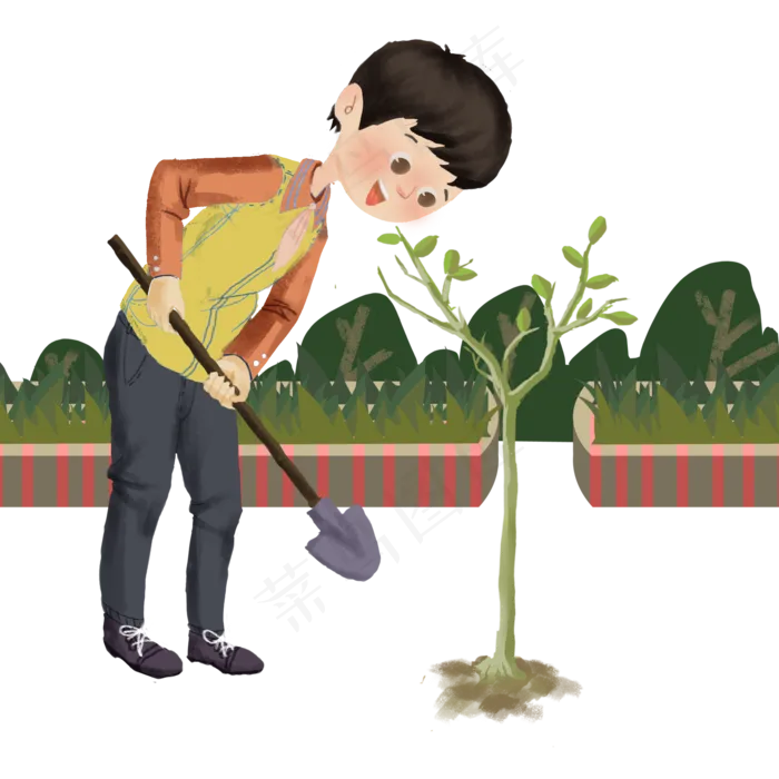 植树节种树的男孩