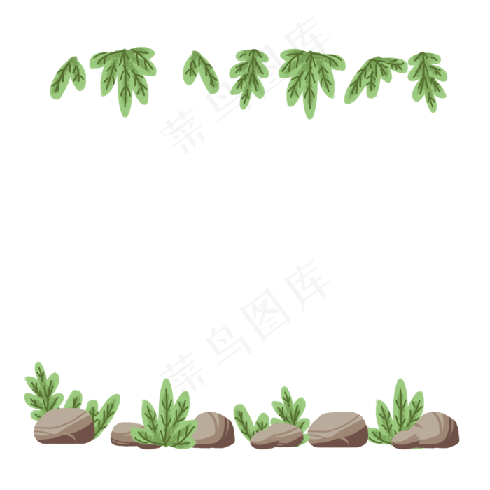 春夏植物石头卡通边框,免抠元素(2000X2000(DPI:300))psd模版下载