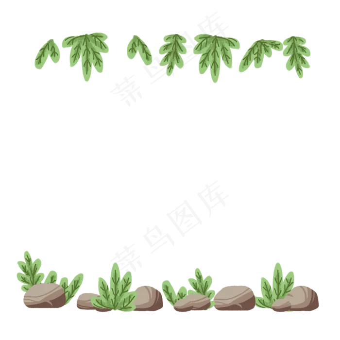 春夏植物石头卡通边框,免抠元素