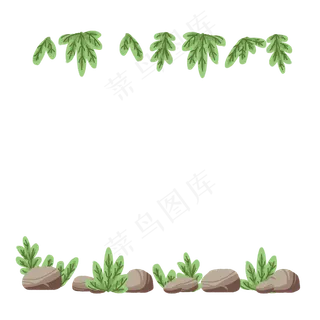 春夏植物石头卡通边框,免抠元素