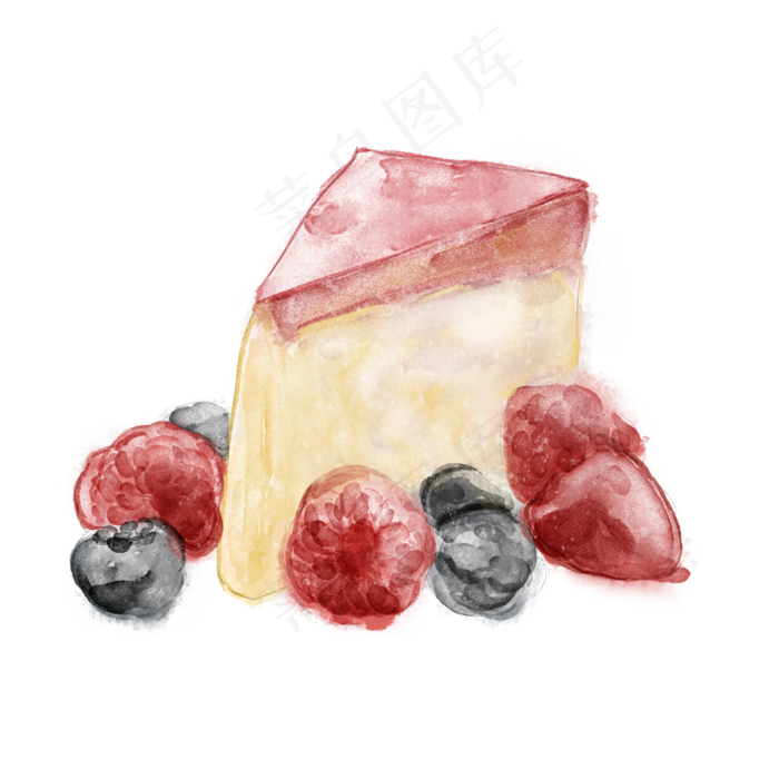 手绘水彩蔓越莓味小蛋糕(2000X2000(DPI:300))psd模版下载