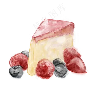 手绘水彩蔓越莓味小蛋糕