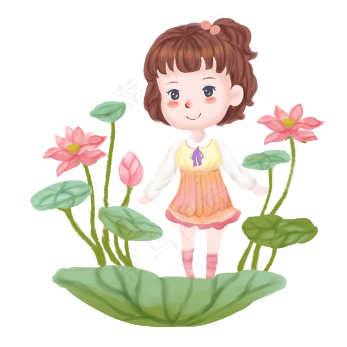 荷花池的快乐小姑娘
