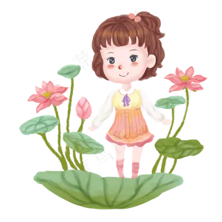 荷花池的快乐小姑娘