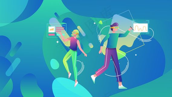 蓝色科技渐变虚拟现实数据横幅配图