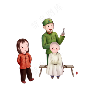 八一建军节解放军帮助居民理发