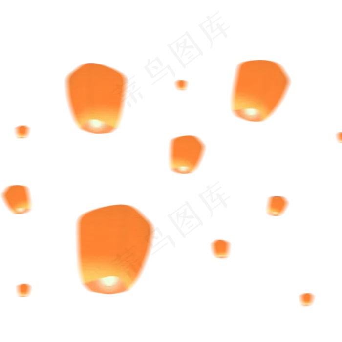 正月十五元宵节橘黄色孔明灯梦幻,免抠元素