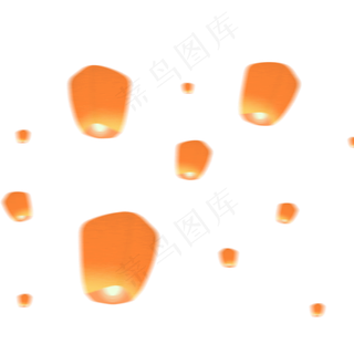 正月十五元宵节橘黄色孔明灯梦幻,免抠元素