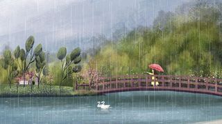 雨水节气风景下雨手绘横图