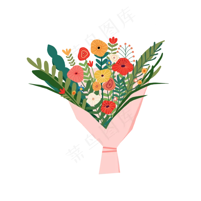 彩色花束手绘鲜花清新PNG素材(2000X2000(DPI:300))psd模版下载