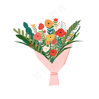 彩色花束手绘鲜花清新PNG素材