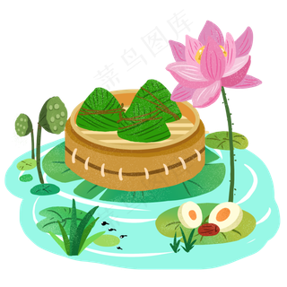 端午节绿色扁平风元素粽子PNG